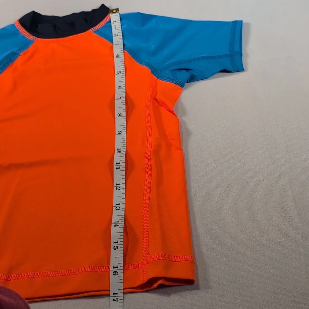 Lands End Blue & Orange Rash Guard Swim Shirt Short Sleeve Size XXS
